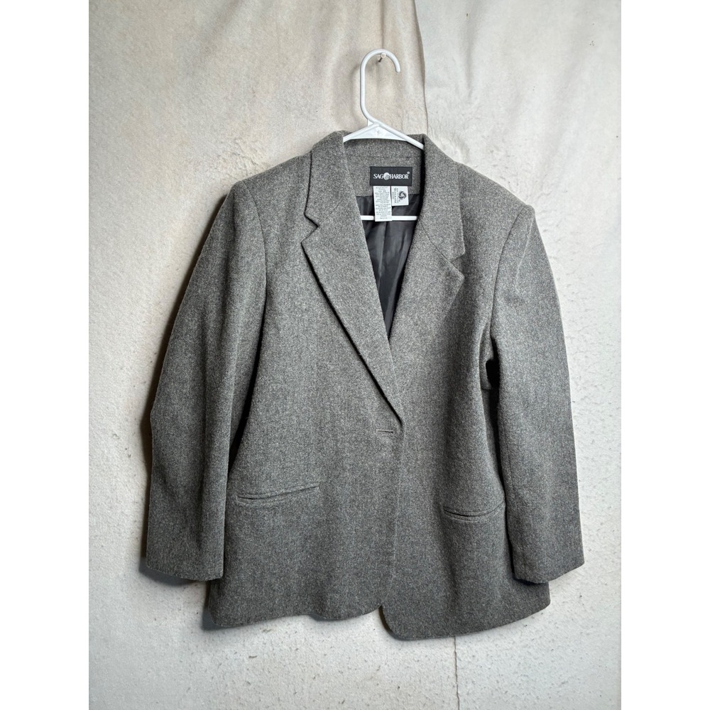 Sag Harbor Vintage Gray Wool Blend Single Button Blazer Jacket Size 14 F23000